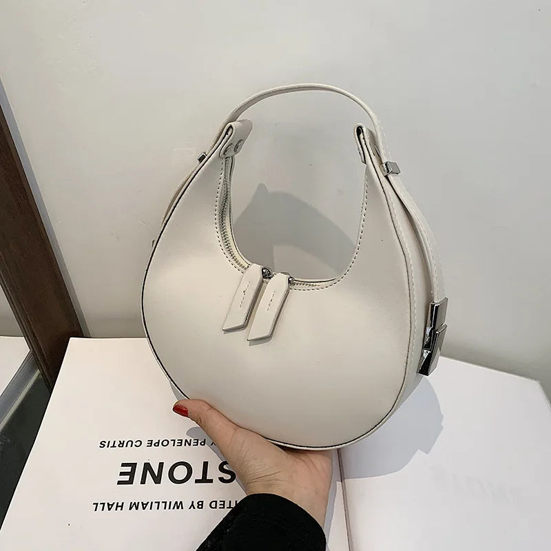 Half Moon Crossbody Top Handle Bag Pure Zipper Purses Women