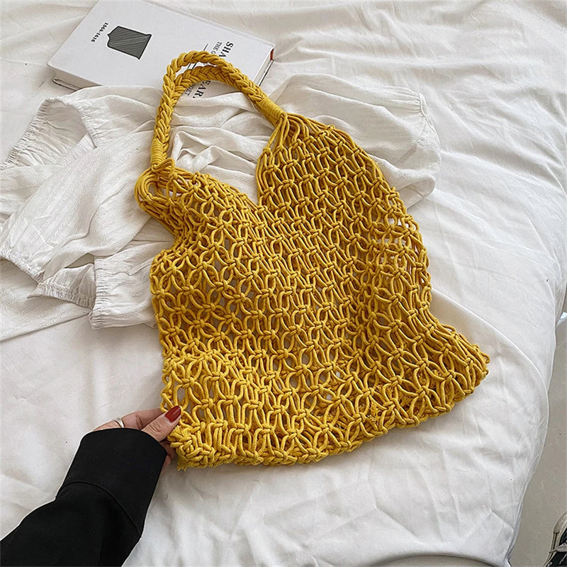 Hollow Out Female Travel Hand Bag Knitting Shoulder Bags for Women Summer