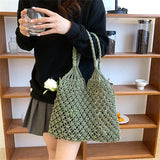 Hollow Out Female Travel Hand Bag Knitting Shoulder Bags for Women Summer