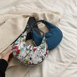 Floral Print Half Moon Shoulder Bags Women Clutch Purses