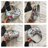 Floral Print Half Moon Shoulder Bags Women Clutch Purses