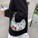 Floral Print Half Moon Shoulder Bags Women Clutch Purses