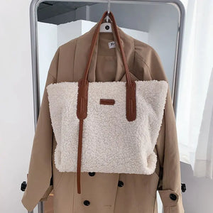 Lambwool Large Shoulder Bag Winter Plush Tote Bag For Women's