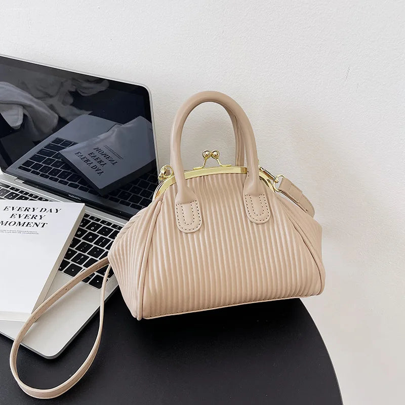 Lattice Shoulder Bag Women Clutch Crossbody Pleated Handbag Handle Bag