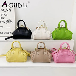 Lattice Shoulder Bag Women Clutch Crossbody Pleated Handbag Handle Bag