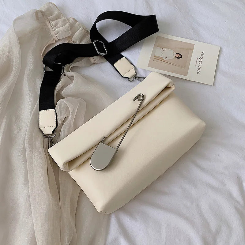 Leather Women Handbags Wide Strap Female Shoulder Crossbody Bags Casual Winter B