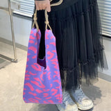 Leopard Crochet Women Handbags Knitting Wrist Bags Shoulder Bag Tote Purse