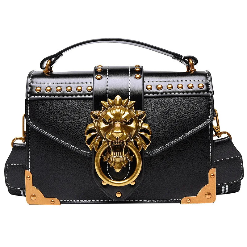 Lion Head Flap Hand Bag Women Small PU Leather Shoulder Bag