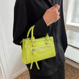 Women's Pu Leather Shoulder Crossbody Bag Tote - Pink/Green