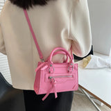 Women's Pu Leather Shoulder Crossbody Bag Tote - Pink/Green