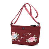 Peony Embroidered Mini Crossbody Bag for Women Nylon Messenger Handbag
