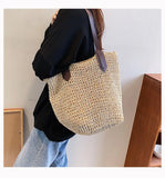 Straw Bag Woman Hand Woven Shoulder Bag Casual Beach Tote Bag