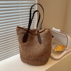 Straw Bag Woman Hand Woven Shoulder Bag Casual Beach Tote Bag