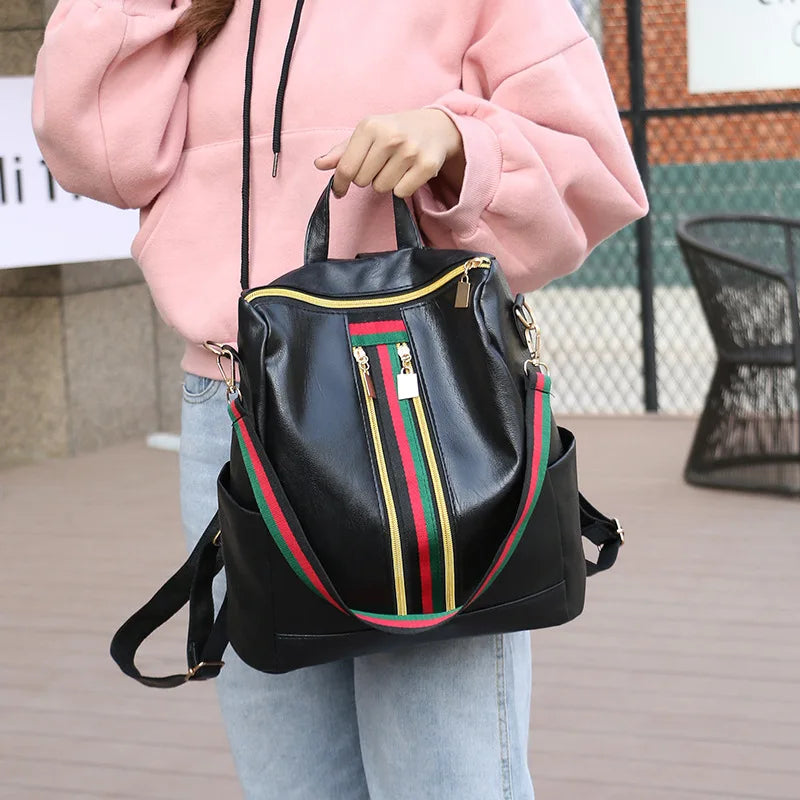 Red Stripe Laptop Backpack for Women