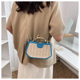 Patchwork Straw Woven Shoulder Messenger Purses Panelled Bags