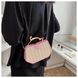 Patchwork Straw Woven Shoulder Messenger Purses Panelled Bags