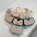 Patchwork Straw Woven Shoulder Messenger Purses Panelled Bags