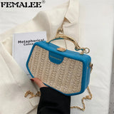 Patchwork Straw Woven Shoulder Messenger Purses Panelled Bags