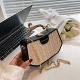 Patchwork Straw Woven Shoulder Messenger Purses Panelled Bags