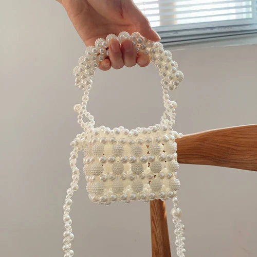 Pearl Beaded Mini Tote Handbag Wedding Evening Clutch Bridal Party Purse
