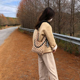 Plaid Knitting Women Shoulder Bag Hollow Out Shpping Bag Female Handbag
