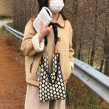 Plaid Knitting Women Shoulder Bag Hollow Out Shpping Bag Female Handbag