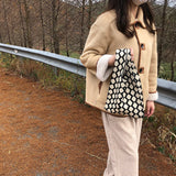 Plaid Knitting Women Shoulder Bag Hollow Out Shpping Bag Female Handbag
