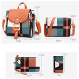 Plaid Women Bags Leather Backpacks 4 Pcs Shoulder Bags Set