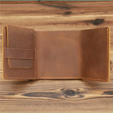 Minimalist Trifold Leather Men Wallet Crazy Horse Real Leather