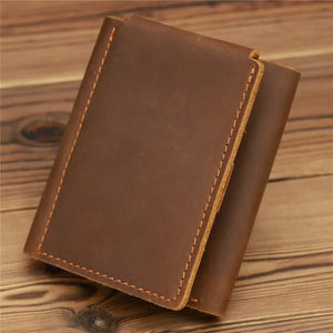 Minimalist Trifold Leather Men Wallet Crazy Horse Real Leather