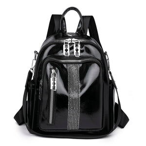 Rivet Leather Women Backpacks Solid Female Shoulder Bags School Bookbags