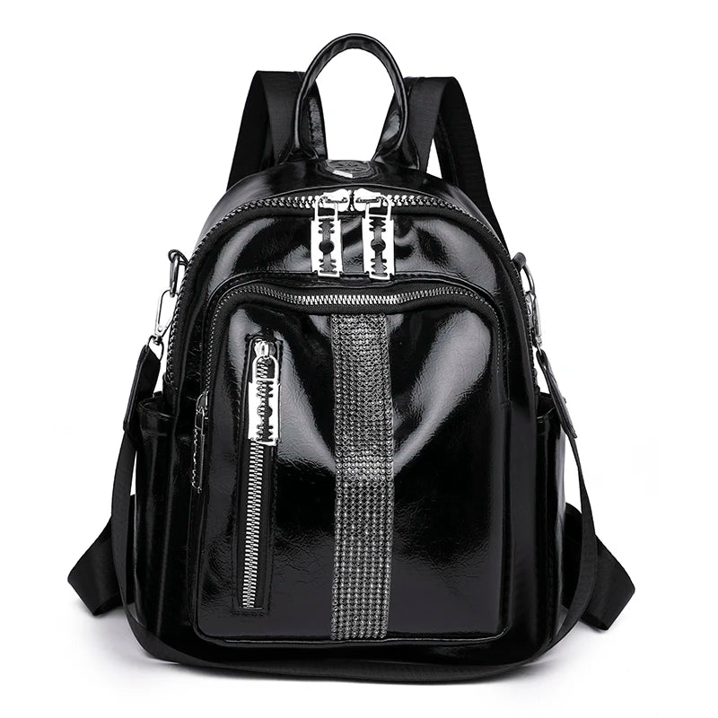 Rivet Leather Women Backpacks Solid Female Shoulder Bags School Bookbags