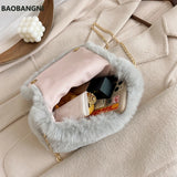 Winter Plush Bags for Women Handbags Ladies Warm Fur Chain Shoulder Bag