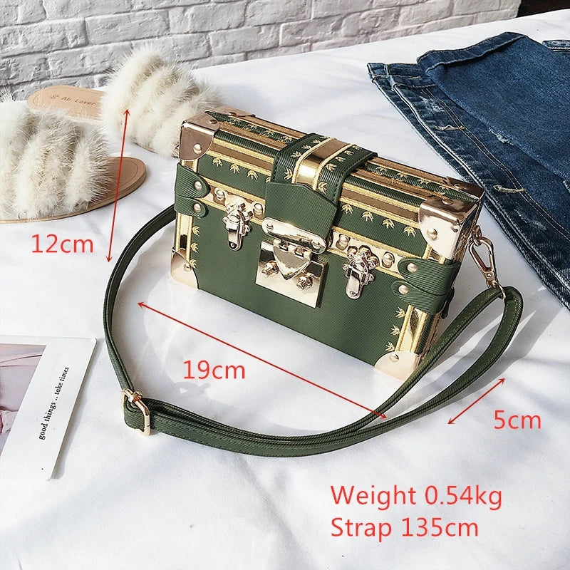 Vintage Metal Frame Rivets Crossbody Small Box Purse