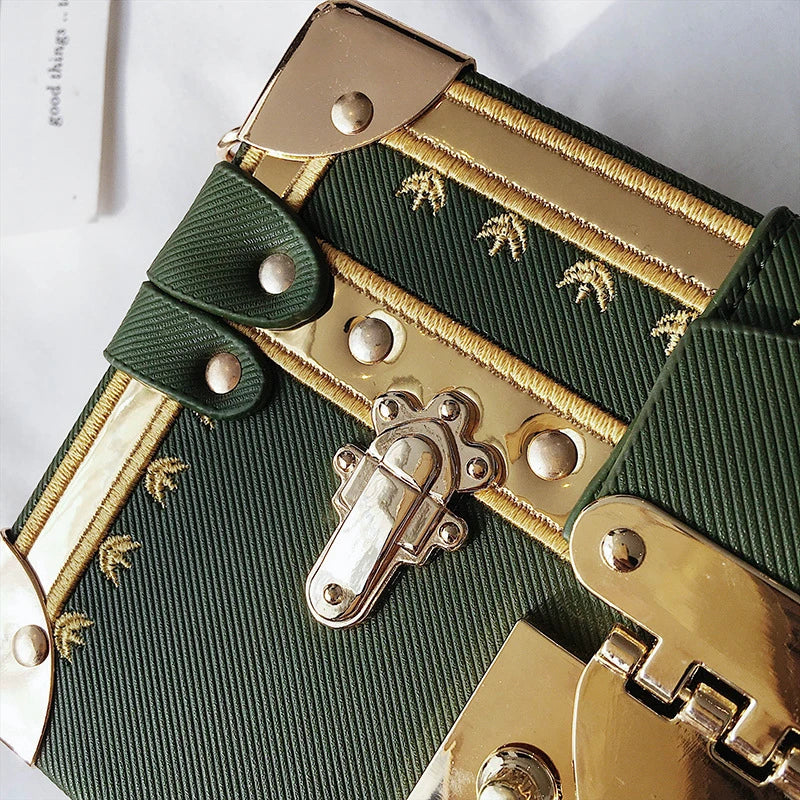 Vintage Metal Frame Rivets Crossbody Small Box Purse