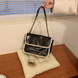 Soft Leather Chain Shoulder Crossbody Bag Lady Casual Fluffy Purse