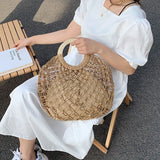 Straw Rattan Bag Women Summer Round Beach Handbag