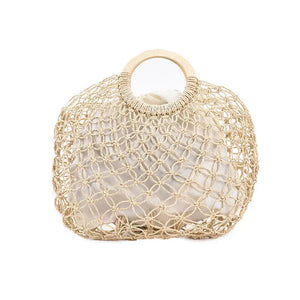 Straw Rattan Bag Women Summer Round Beach Handbag