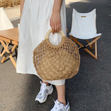 Straw Rattan Bag Women Summer Round Beach Handbag