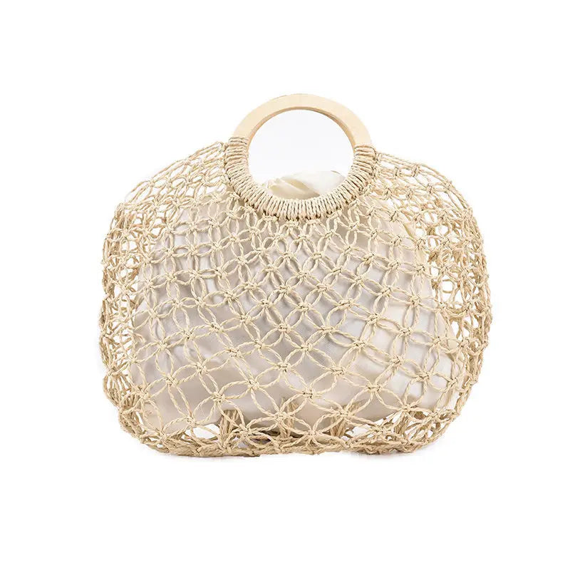 Straw Rattan Bag Women Summer Round Beach Handbag