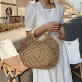 Straw Rattan Bag Women Summer Round Beach Handbag