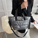 Padded Crossbody Shoulder Bag Down Fabric Winter Tote
