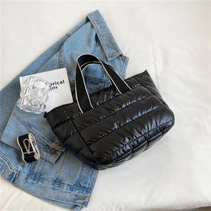 Padded Crossbody Shoulder Bag Down Fabric Winter Tote