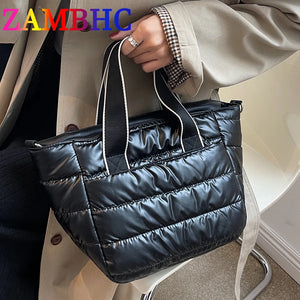 Padded Crossbody Shoulder Bag Down Fabric Winter Tote