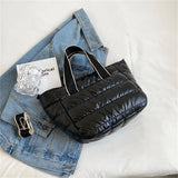 Padded Crossbody Shoulder Bag Down Fabric Winter Tote