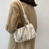 Women's High PU Leather Handbag with Acrylic Chain Zipper