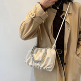 Women's High PU Leather Handbag with Acrylic Chain Zipper