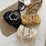 Women's High PU Leather Handbag with Acrylic Chain Zipper