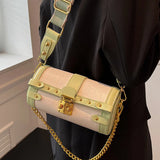 Wide Shoulder Strap Small Cylinder Purses Panelled Chain Crossbody Bags