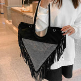 Fringe Crystal Shoulder Handbag Nylon Shopping Bag
